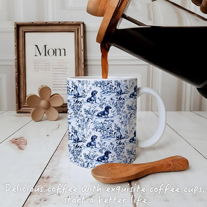 Chinoiserie Dachshund Mug, Grandmillennial Sausage Weiner Dog Coffee Tea Mug - Image 3