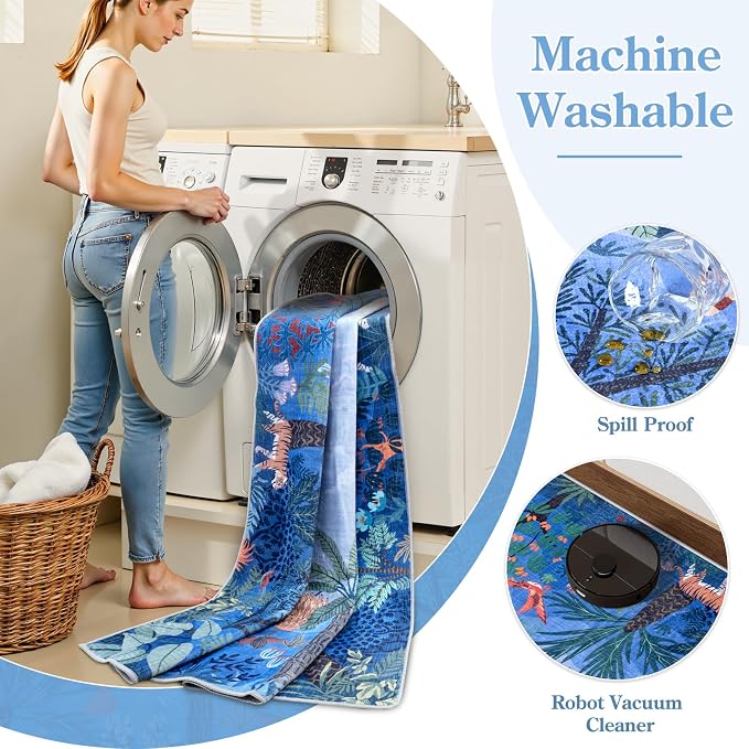 LIVEBOX Washable Jungle Animal Print 5x7 Blue Rug - Image 5