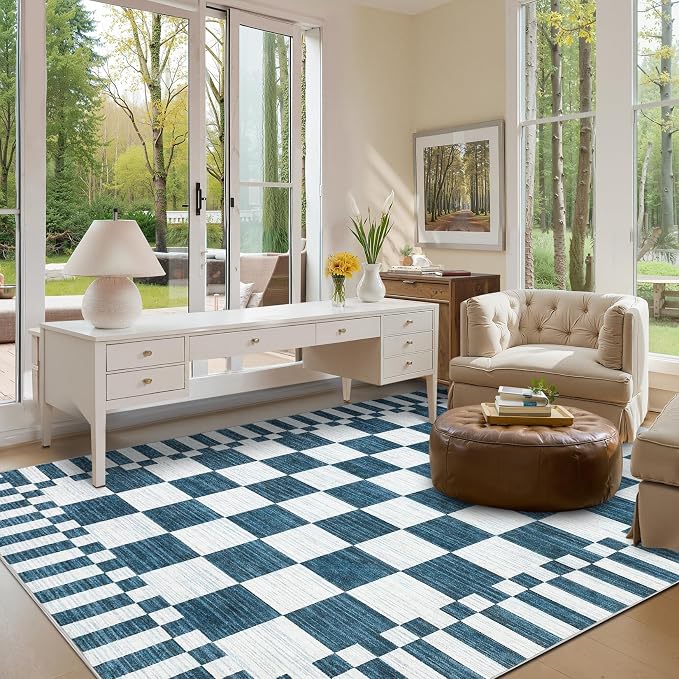 GarveeHome Blue and White Checkered Rug 6×9 Area Rugs - Image 4
