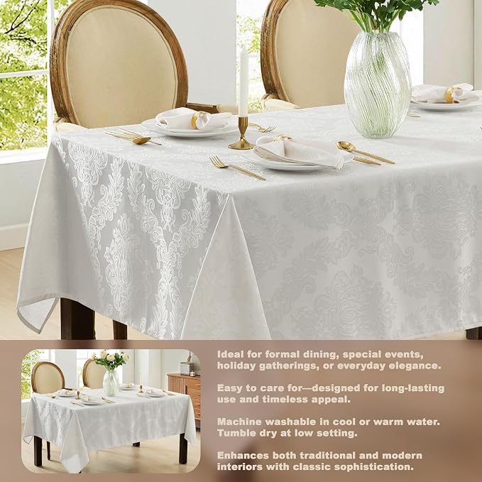 Newbridge Barcelona Luxury Damask Fabric Tablecloth, 70” Extra Wide x 108” - Image 3