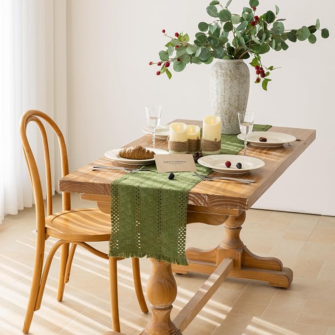 Keketoarrange Boho Macrame Table Runner 12x90 Inch | Woven Burlap Rustic Runner - Image 2