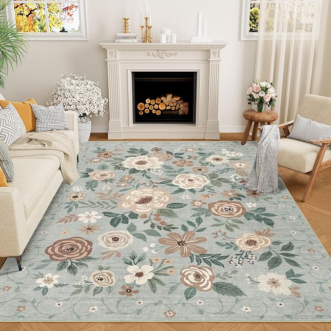 DUKINO 8x10 Area Rug, Floral Rugs by DUKINO