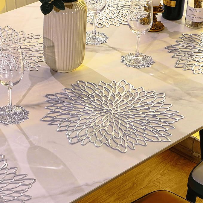 Snowkingdom 6 Pack Silver Placemats Metallic Glitter Pressed Vinyl Dinning - Image 4