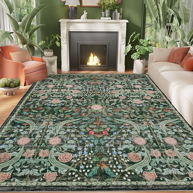 AMTOVO 8x10 Washable Area Rugs for Living Room, Non-Slip Large Soft Boho Floral by AMTOVO