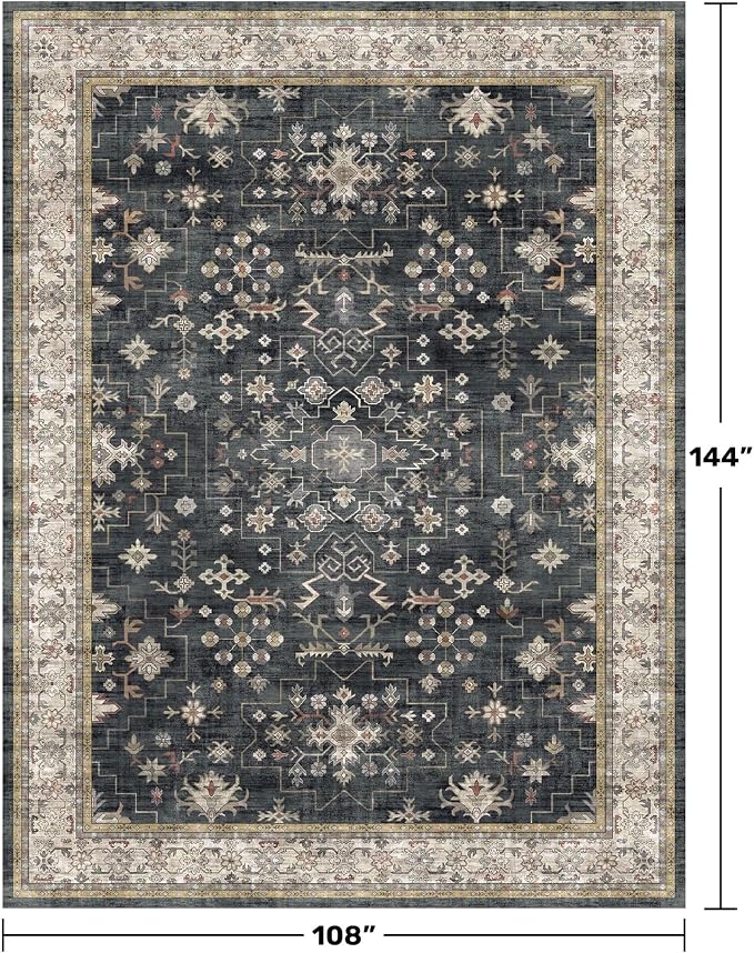 Black Boho Rug for Living Room 9x12 - Image 2