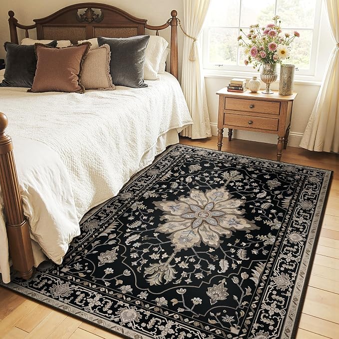 RELEANY Area Rugs 4'x6' Washable Non-Slip, Floral Vintage Distress Medallion - Image 2