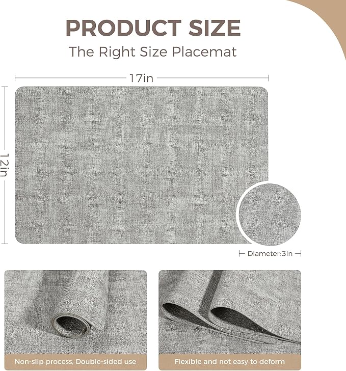 NCUE Vinyl Placemats Set of 6, Heat Resistant, Nonslip Faux Leather Waterproof - Image 4
