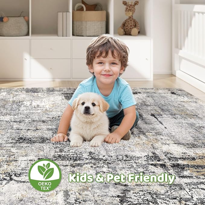 7x9 Area Rug Living Room: Washable Large Abstract Soft Stain Resistant Indoor - Image 7