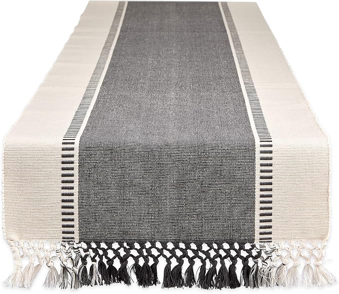 DII Dobby Stripe Table Runner, Mineral Gray & Cream Background | Woven by DII