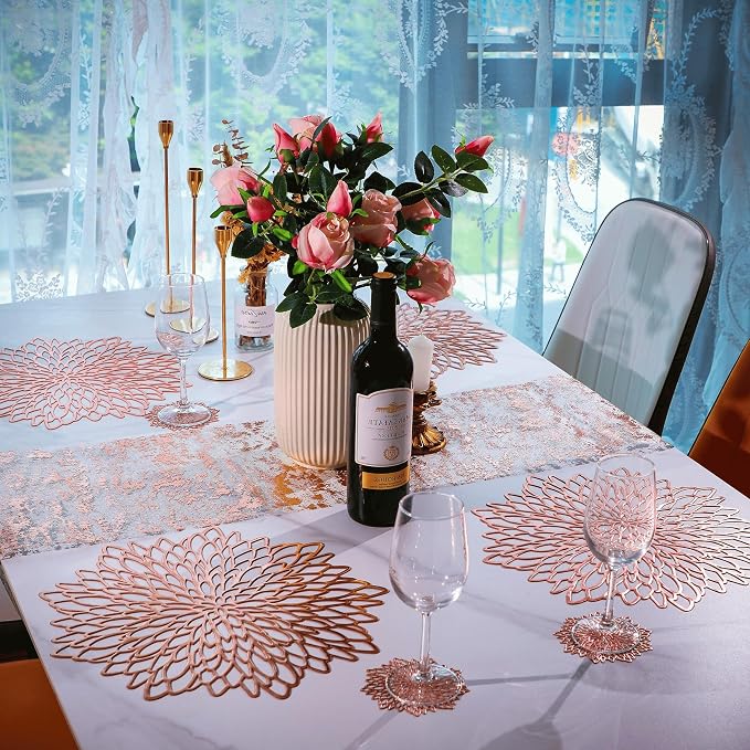 Snowkingdom 18 Pack Rose Gold Placemats Bulk Metallic Pressed Vinyl - Image 4