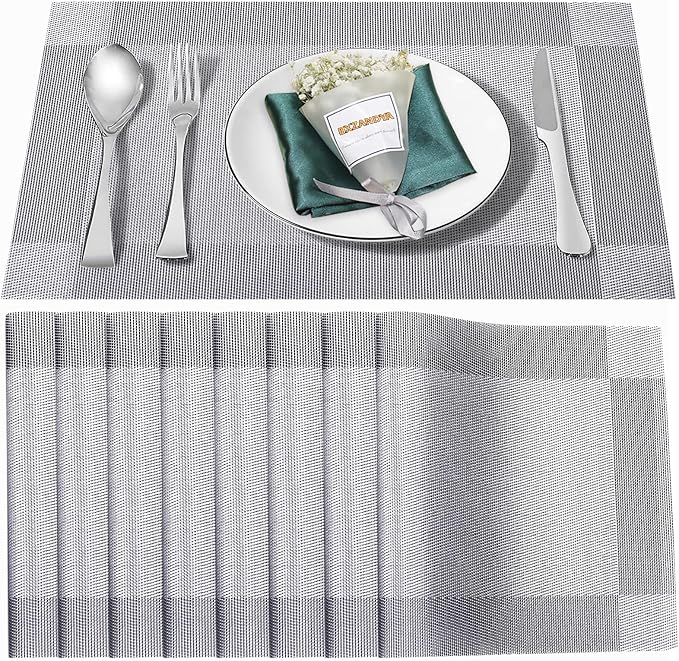 Placemats Set of 8, Vinyl Weave Silver Non Slip Table Mats | Heat Resistant by BxzanDya-LifeSmartMaker