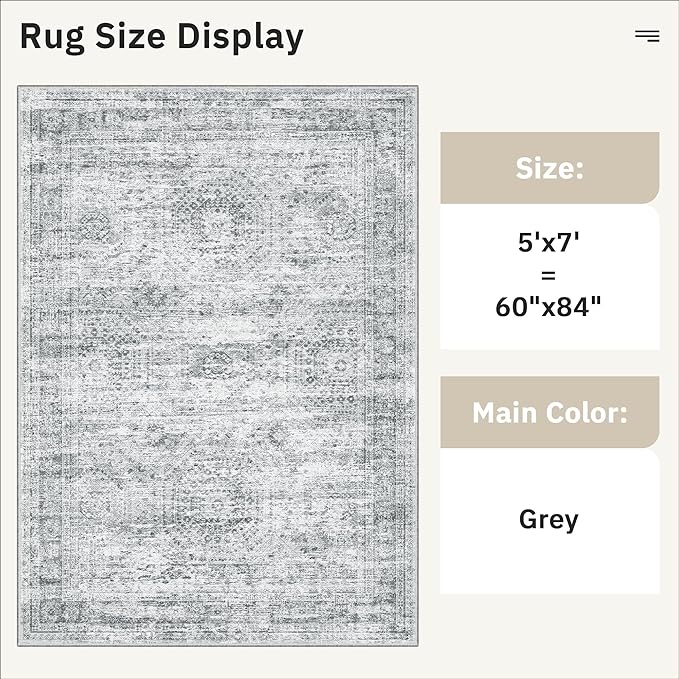 Soalmost 5x7 Area Rugs Gray Low Pile Indoor Washable Trendy Faded Style Rugs - Image 5