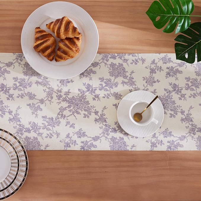 French Pastoral Farmhouse Table Runners, 13x48 Inch Purple | 100% Organic - Image 4