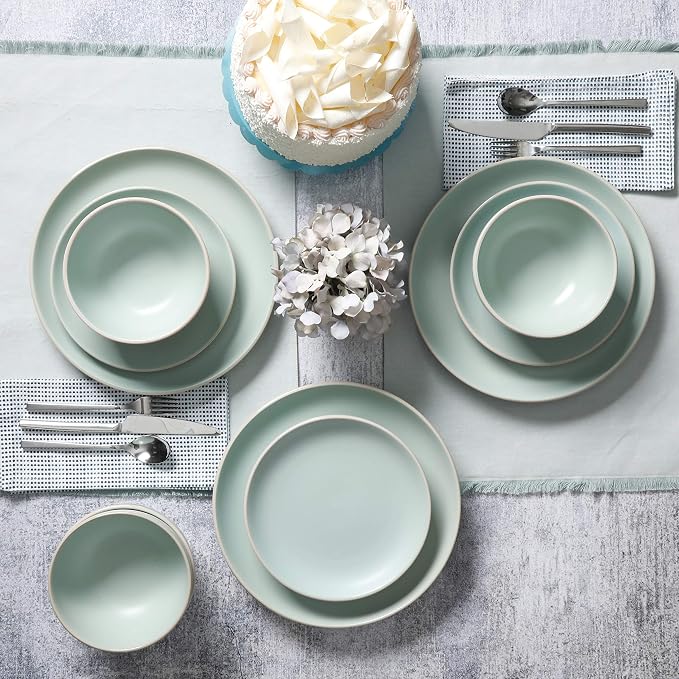 Gibson Home Rockaway Dinnerware, Teal Matte, Service - Image 5