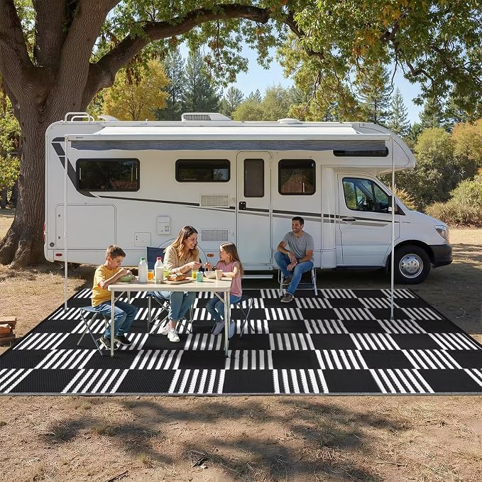 Garvee Waterproof Outdoor Rug 9x12, Checkered Foldable Plastic Straw Patio - Image 7