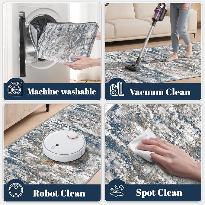 3x5 Area Rug Washable Entryway Rug Non Slip Abstract Tear and Stain Resistance - Image 3