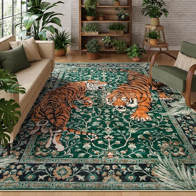 Moynesa Tiger 6x9 Area Rugs for Living Room, Boho Botanical Washable Dining by Moynesa