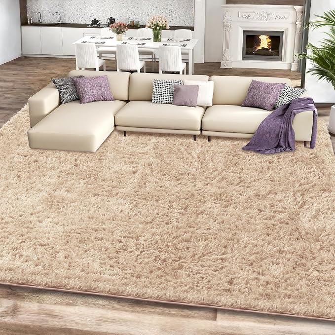 Beige Shag Area Rug for Bedroom, 4x6 Fluffy Shaggy Rugs for Living Room Boys - Image 2