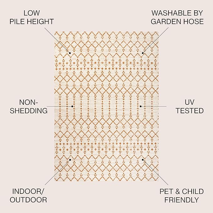 JONATHAN Y Moroccan Geometric Indoor Outdoor Area Rug 4X6 Cream/Orange - Image 3