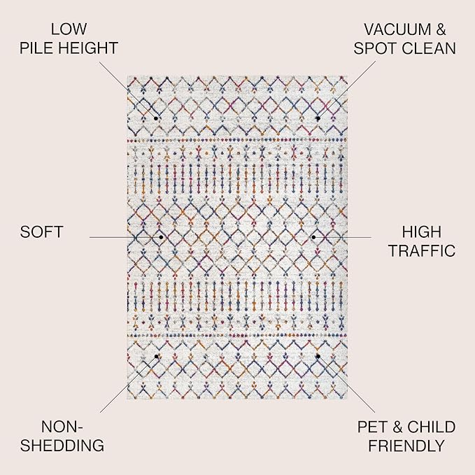 JONATHAN Y Boho Vintage Diamond Cream/Multi Indoor Area Rug 8X10 ft, Moroccan - Image 2
