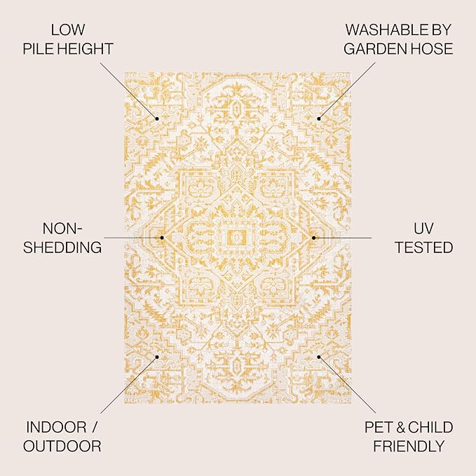 JONATHAN Y Boho Medallion Indoor Outdoor Area Rug 4X6 Cream/Yellow, Estrella - Image 2