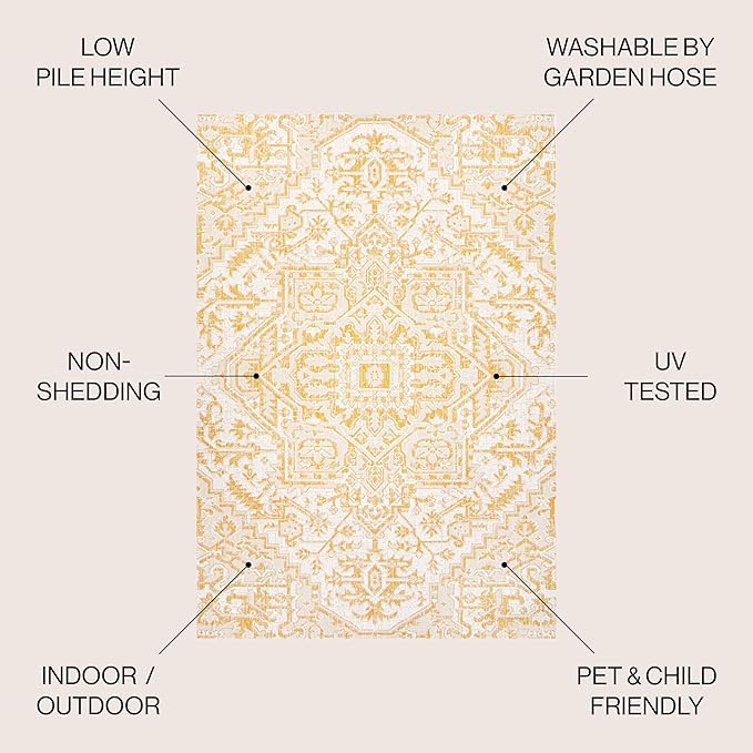 JONATHAN Y Boho Medallion Indoor Outdoor Area Rug 3X5 Cream/Yellow, Estrella - Image 3