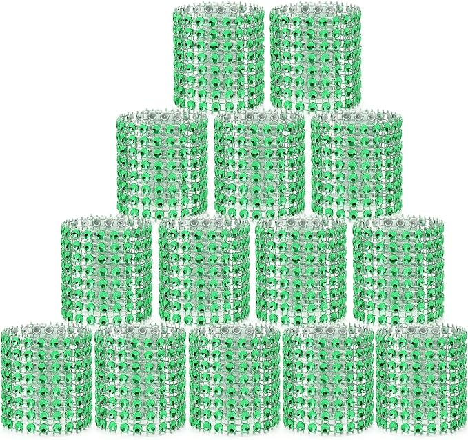 Green Napkin Rings Bulk Set of 150pcs, Wedding Rhinestone Crystal Diamond by Wotoban