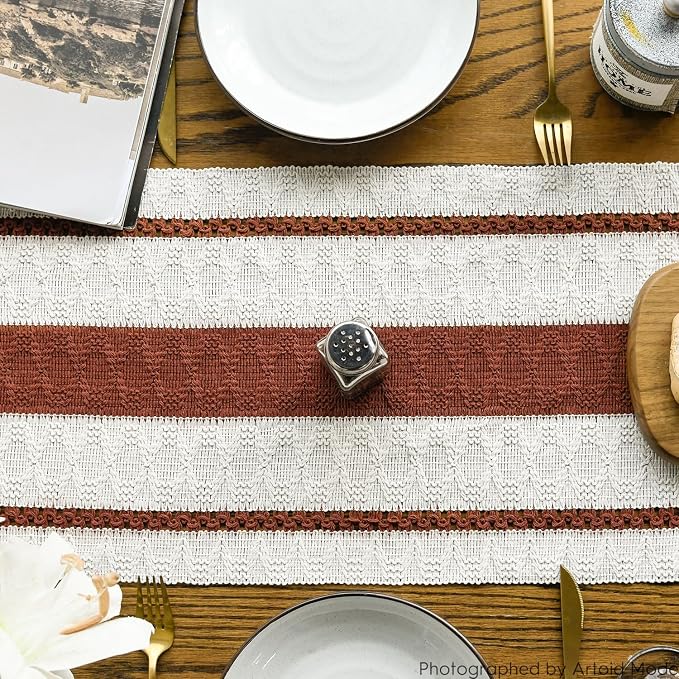 Artoid Mode Caramel Rustic Woven Table Runner 12x60 Inch | Holiday Farmhouse - Image 3