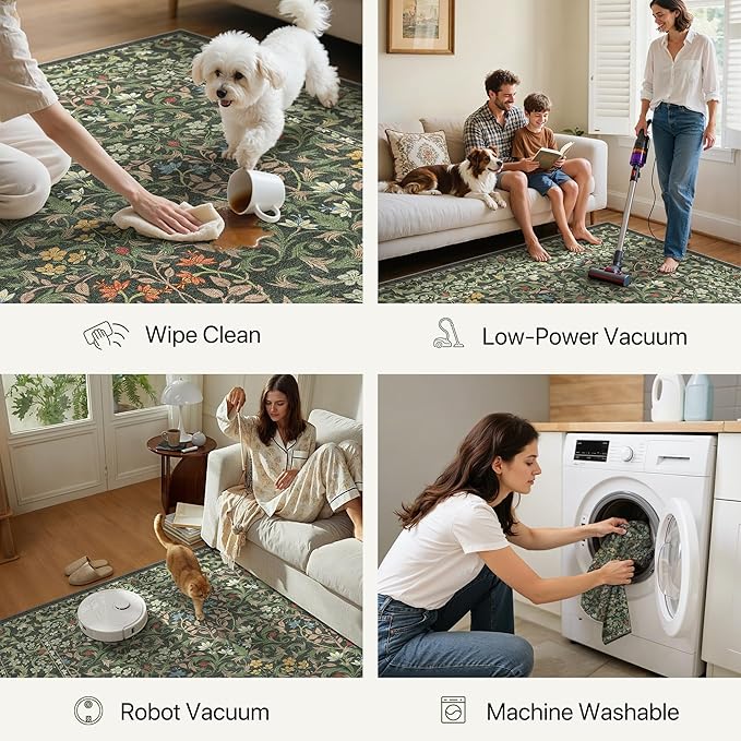 GENIMO 6x9 Washable Area Rug, Non-Slip Vintage Boho Floral Carpet, Soft - Image 6