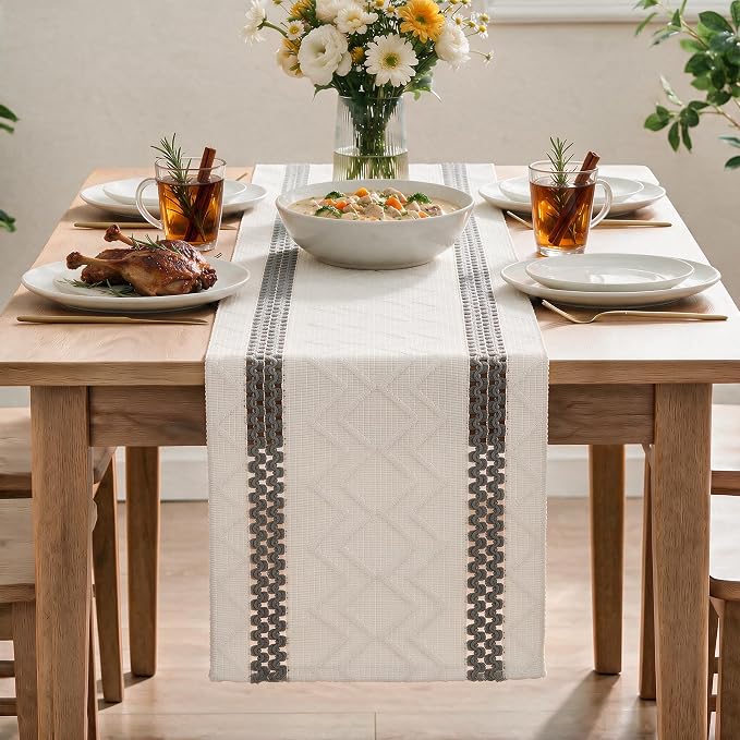 Artoid Mode Dark Grey Stripe Woven Rustic Table Runner 12x90 Inch | Holiday - Image 2