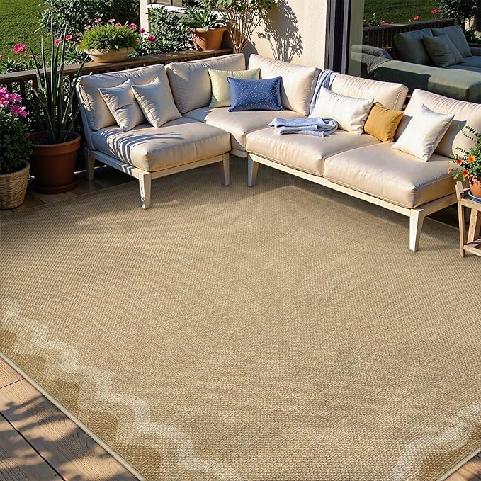 LIVEBOX Scalloped Washable 8x10 Rug, Easy Jute Tan Rug - Image 2