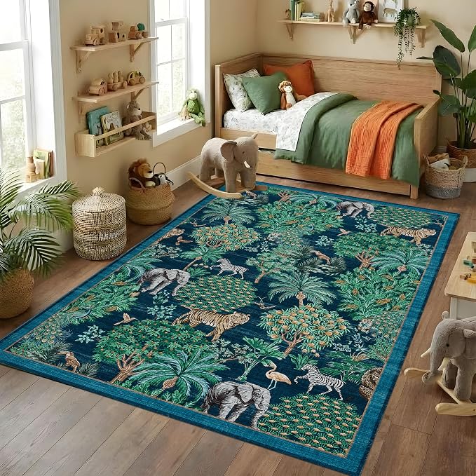 GarveeHome Jungle Animal Print Rug 4x6 Washable Area Rugs by GarveeHome