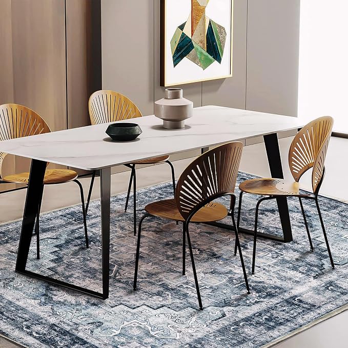 CHAMPLANT Area Rug 5'x7' Dark Blue Washable Vintage Traditional Floor Cover - Image 3
