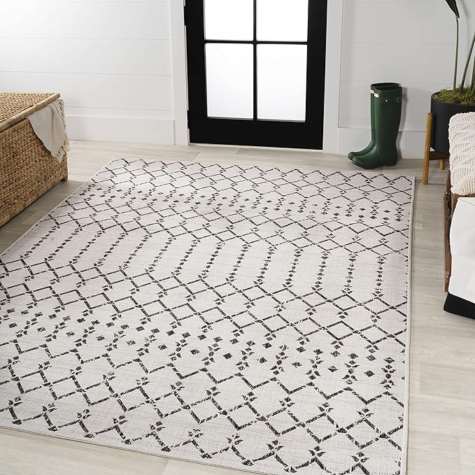 JONATHAN Y Moroccan Geometric Indoor Outdoor Area Rug 5X8 Cream/Black, Ourika - Image 4