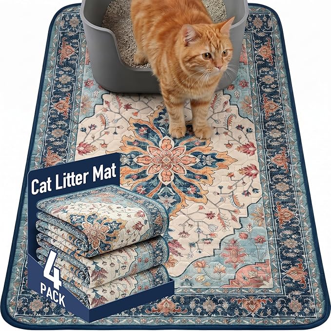 Hompet Cat Litter Mat 4 Pack, 18x28 Machine Washable Trapping Mats by Hompet
