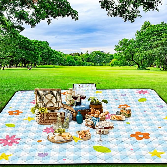 Extra Large Picnic Blanket Waterproof,80"x 80"Foldable Machine Washable Beach Blankets,Outdoor Blanket for 6-8 Adults,Picnic Mat Suitable for Indoor Crawling,Park Beach,Camping,Hiking,Travel( Flower)