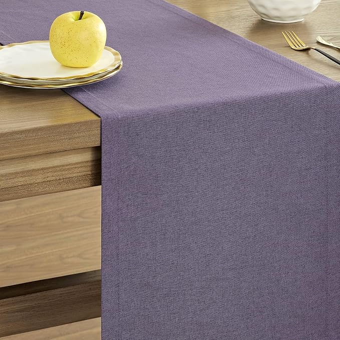 Basic Linen Style Table Runner, 14x60 Inch Purple | Mitered Corner Design - Image 4