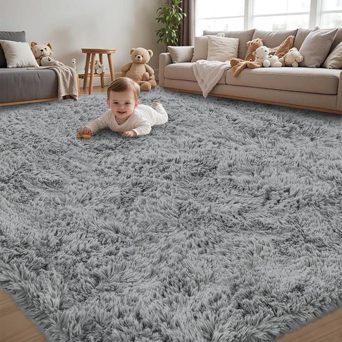 5x7 Area Rug for Living Room:Ultra Soft Fluffy Shag Light Grey Rugs, Large by Unknown