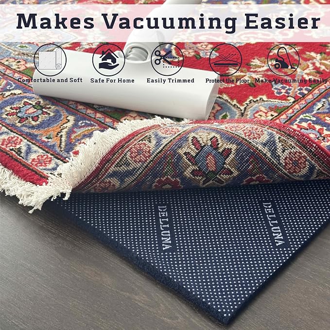 DELLUNA Non-Slip Area Rug Pad 3/8" Thick Double Side Rubber + Felt, Adds - Image 6