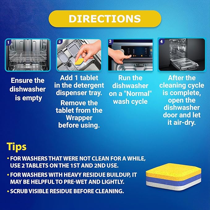 Dishwasher Cleaner Deodorizer Descaler Tablets - 28 Tabs - 1 Plus Year Supply - Extra Scented Deep Cleaning Sanitizer Pods - Remove Hard Water - Contain Citric Acid Heavy Duty Septic Safe - Lemon