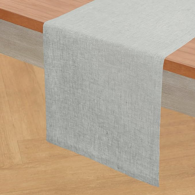 Solino Home 100% Pure Linen Table Runner Chambray Grey, Athena 14 x 90 in | by SolinoHome