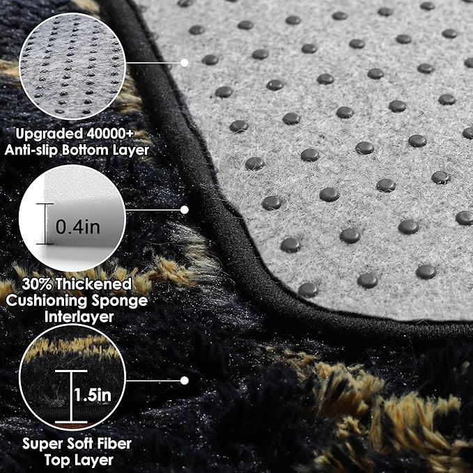 ONASAR 5x8 Rugs for Living Room Bedroom, Fluffy Black and Gold Area Rug - Image 4