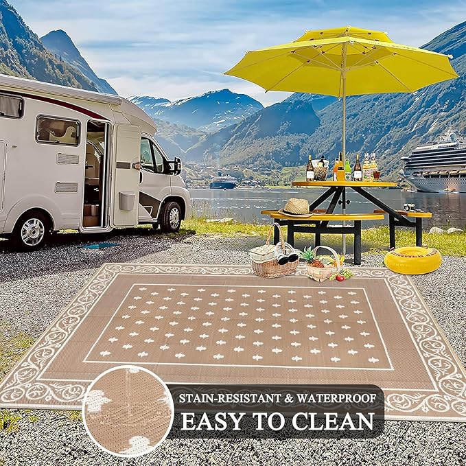 Pauwer Waterproof Outdoor Rug 8x10, Reversible Plastic Straw Patio Camping Rug - Image 5