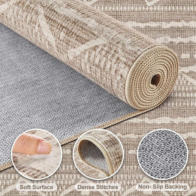 Nakagishi Area Rug Living Room Rugs: 2X6 Machine Washable Boho Large Neutral - Image 3