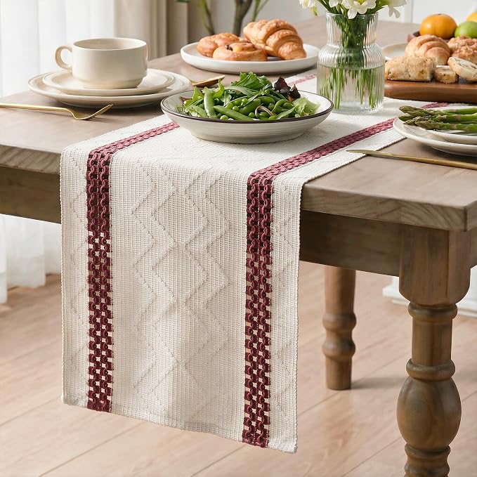 Artoid Mode Red Stripe Woven Rustic Table Runner 12x36 Inch | Holiday Kitchen - Image 3