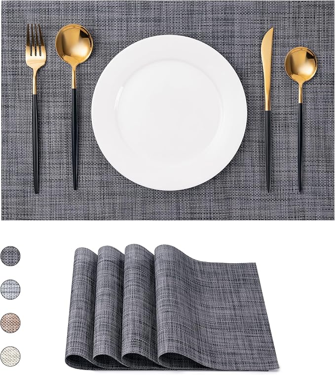 Placemats Set of 4 Washable Indoor | Outdoor Vinyl Place Mats by CADONO