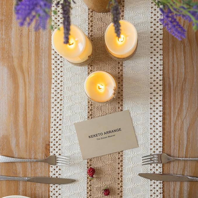 Keketoarrange Boho Macrame Table Runner 12x90 Inch | Woven Burlap Rustic Runner - Image 4