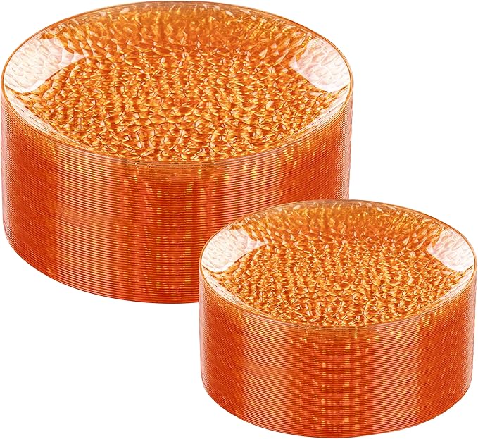 Rubtlamp 100Pcs Orange Plastic Plates, Party Platos Fancy Disposable Platos by Rubtlamp