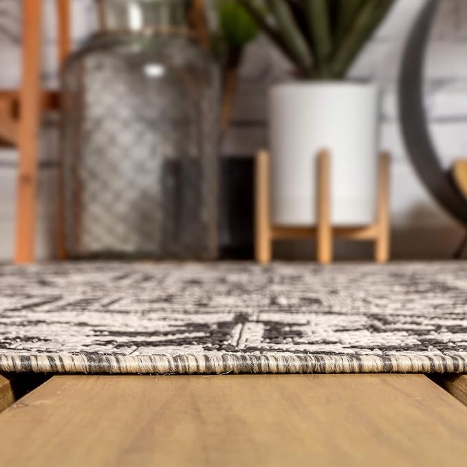 JONATHAN Y Boho Medallion Indoor Outdoor Square Area Rug 8X8 Black/Gray - Image 5