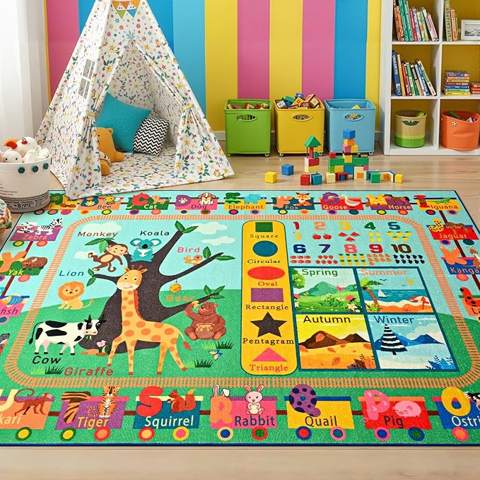 Maxsoft Kids Rug for Playroom, Educational 4x6 Play Mat for Classroom, Washable - Image 3